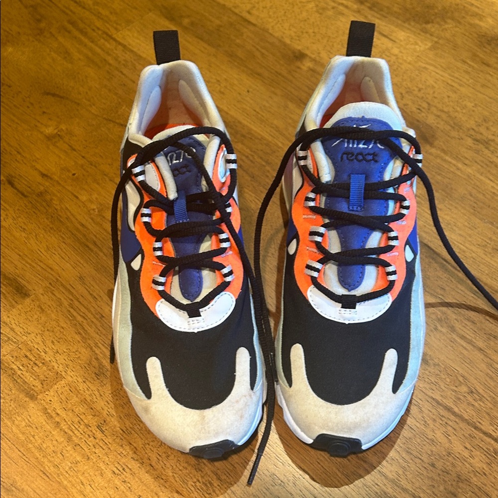 Nike Wmns Air Max 270 React 'Fossil' Sneakers in Orange, Blue, and Black